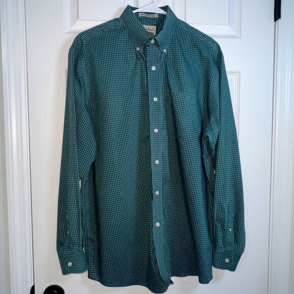 L.L. Bean Men's Wrinkle Resistant 100% Cotton Button Down Teal Plaid Size L-Reg - Picture 1 of 4